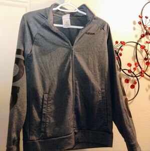 Unisex Adidas Large Zipper Gray with Black words Jacket